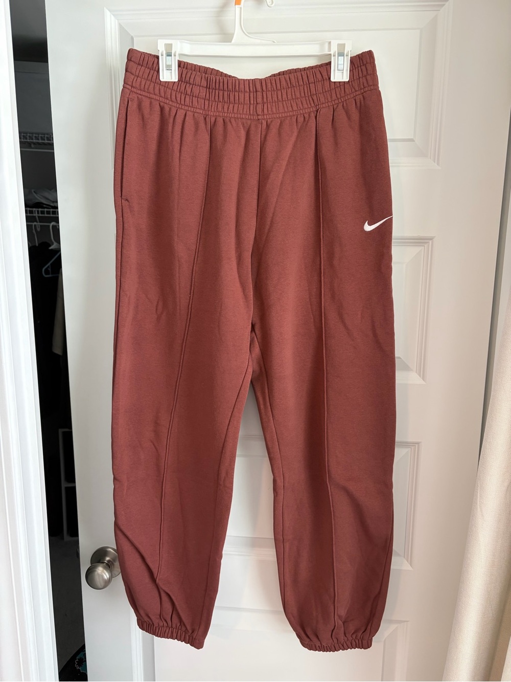 Nike Rust Brown Jogger Sweatpants with White Swoosh